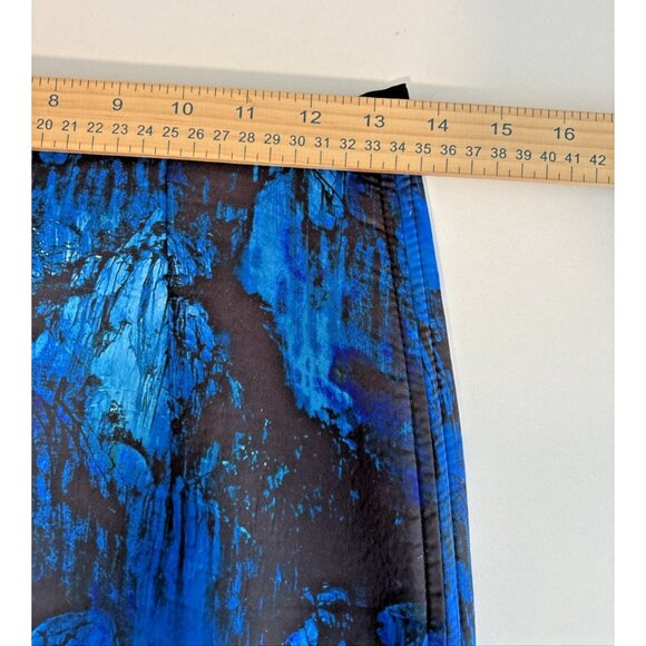 ZARA Blue Abstract Neoprene Pencil Skirt Medium | Stretch Bodycon Office - Picture 7 of 10